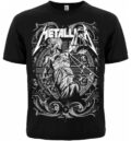 Предна част на черна метъл тениска Metallica And Justice for All с детайлна бяла щампа