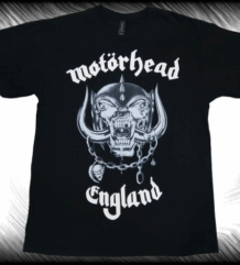 Черна тениска с класическата емблема на Motörhead - череп с шлем и надпис "England".