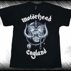Черна тениска с класическата емблема на Motörhead - череп с шлем и надпис "England".