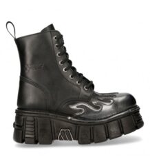 Готик Ботуши New Rock M.TANK083-C1 с пламъци и масивен черен платформен ток, страничен изглед.