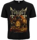 Тениска Mayhem Liturgy of Death дизайн с череп и олтарна сцена в класически black metal стил