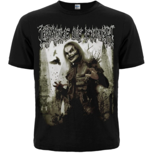 Предна част на черна блек метъл тениска Cradle of Filth с Дани Филт