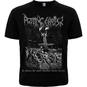 Предна част на блек метъл тениска Rotting Christ с ритуална сцена и лого