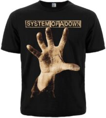 Предна част на черна метъл тениска System of a Down с обложката на първия албум