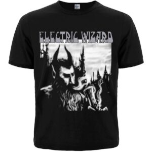 метъл тениска electric wizard dopethrone отпред с окултен черно-бял принт