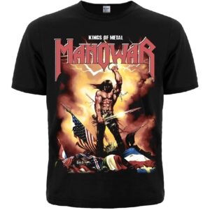 Предна част на черна метъл тениска Manowar Kings of Metal