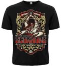 Предна част на качествена рок тениска на Скорпионс с дизайн Crossing Borders и скорпион